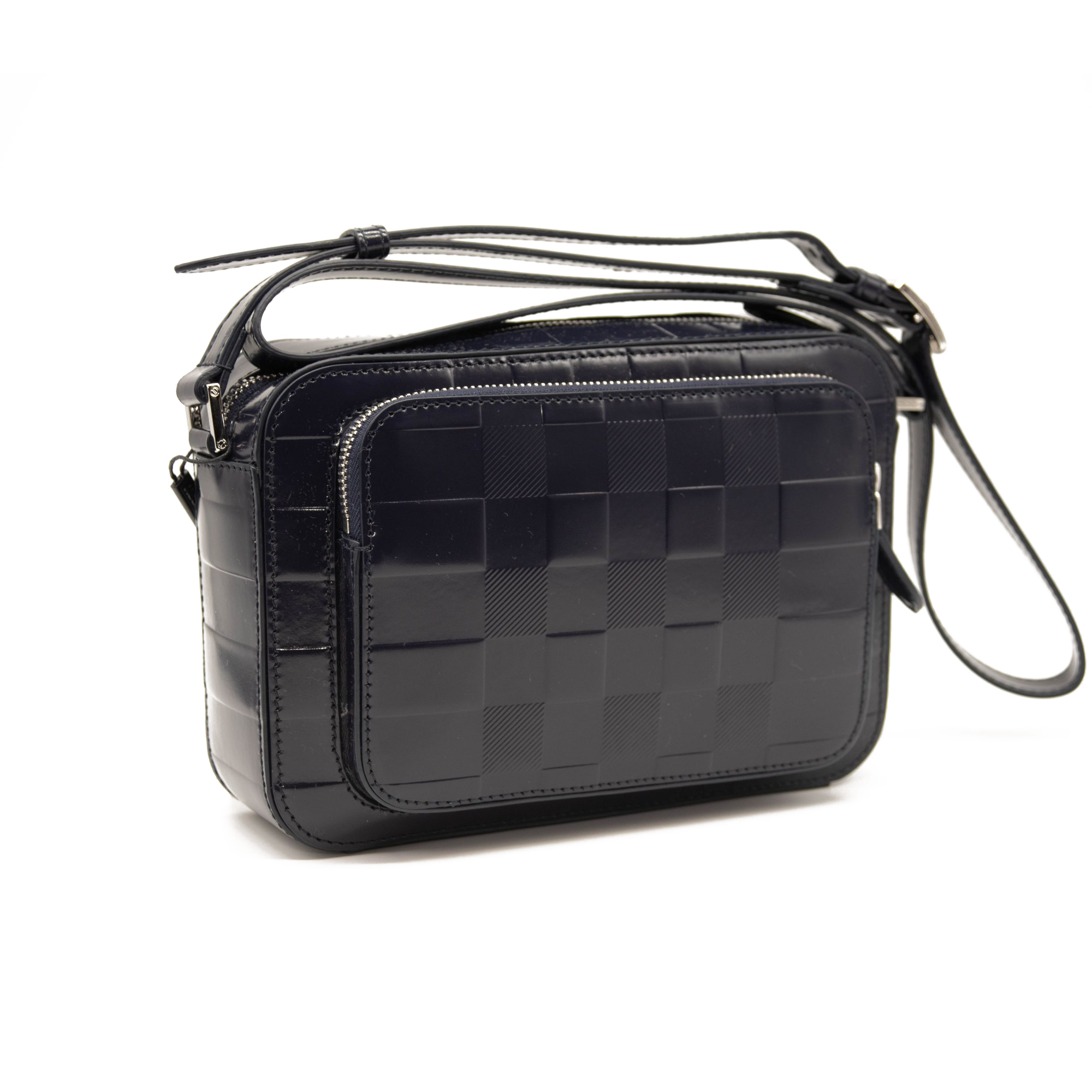 Burberry Paddy Check Embossed Leather Charcoal Blue