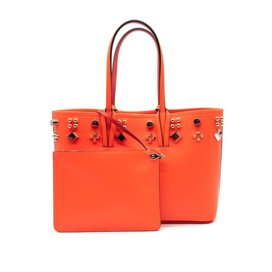 Christian Louboutin Small Cabata Studded Orange Leather Tote