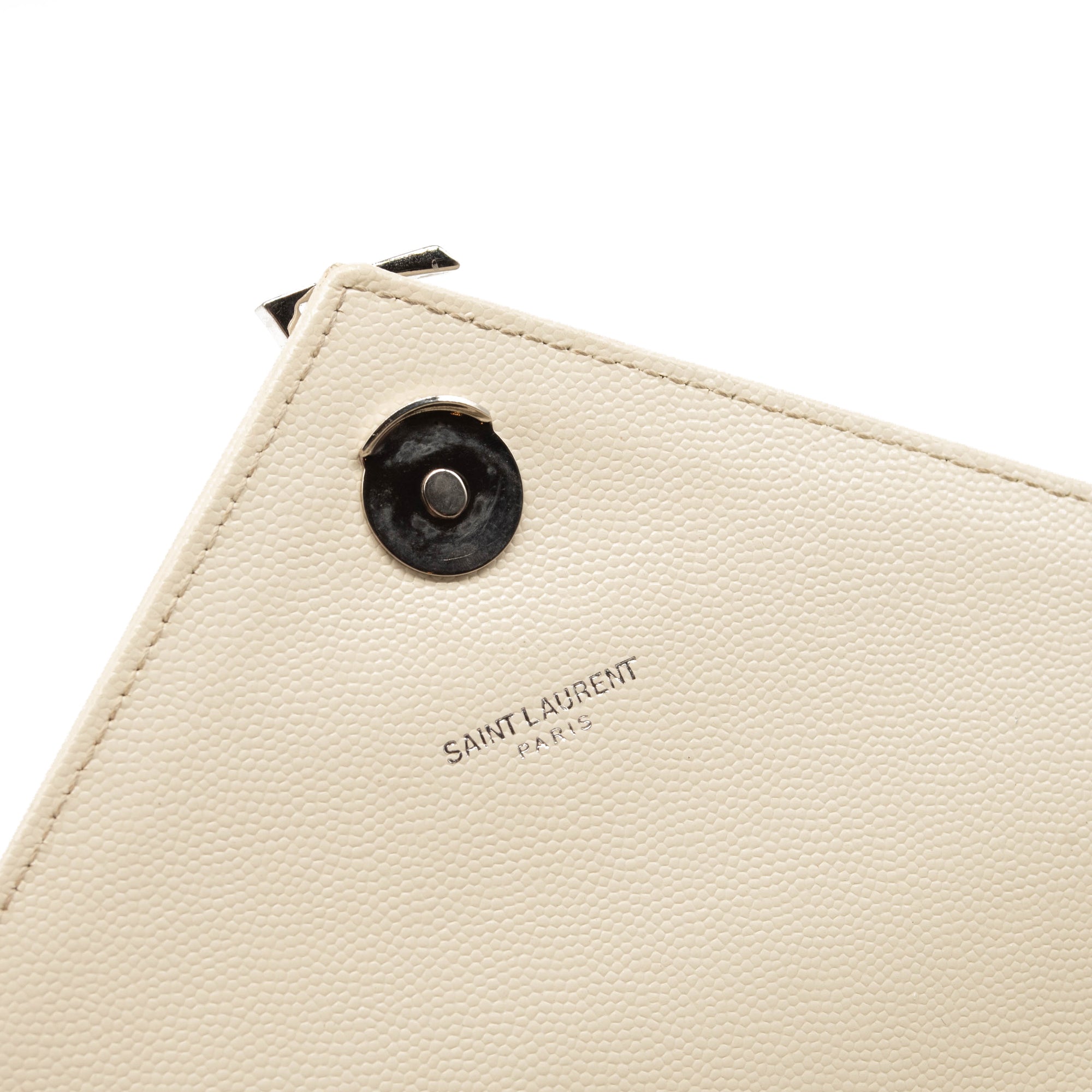 Saint Laurent Grain De Poudre Mixed Matelasse Large Triquilt Monogram Satchel Porcellana White