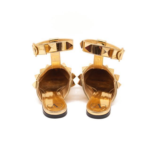 Valentino Gold Roman Ankle Strap Pointed Toe Brass Flats