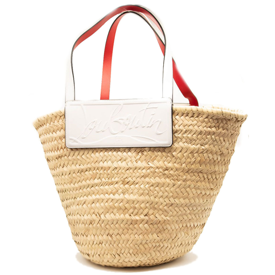 NEW Christian Louboutin Loubishore Logo Straw Tote White