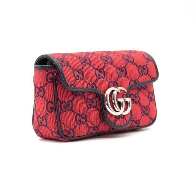 Gucci Velvet Matelasse Mini GG Marmont Shoulder Bag Hibiscus Red