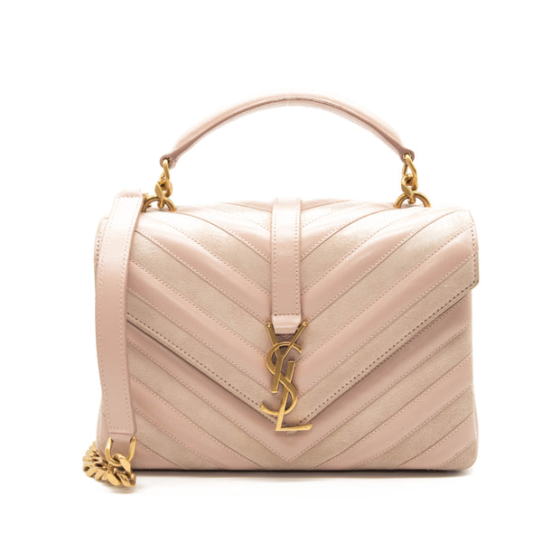 Yves Saint Laurent Light Pink Chevron Quilted Leather Monogram Medium College Bag