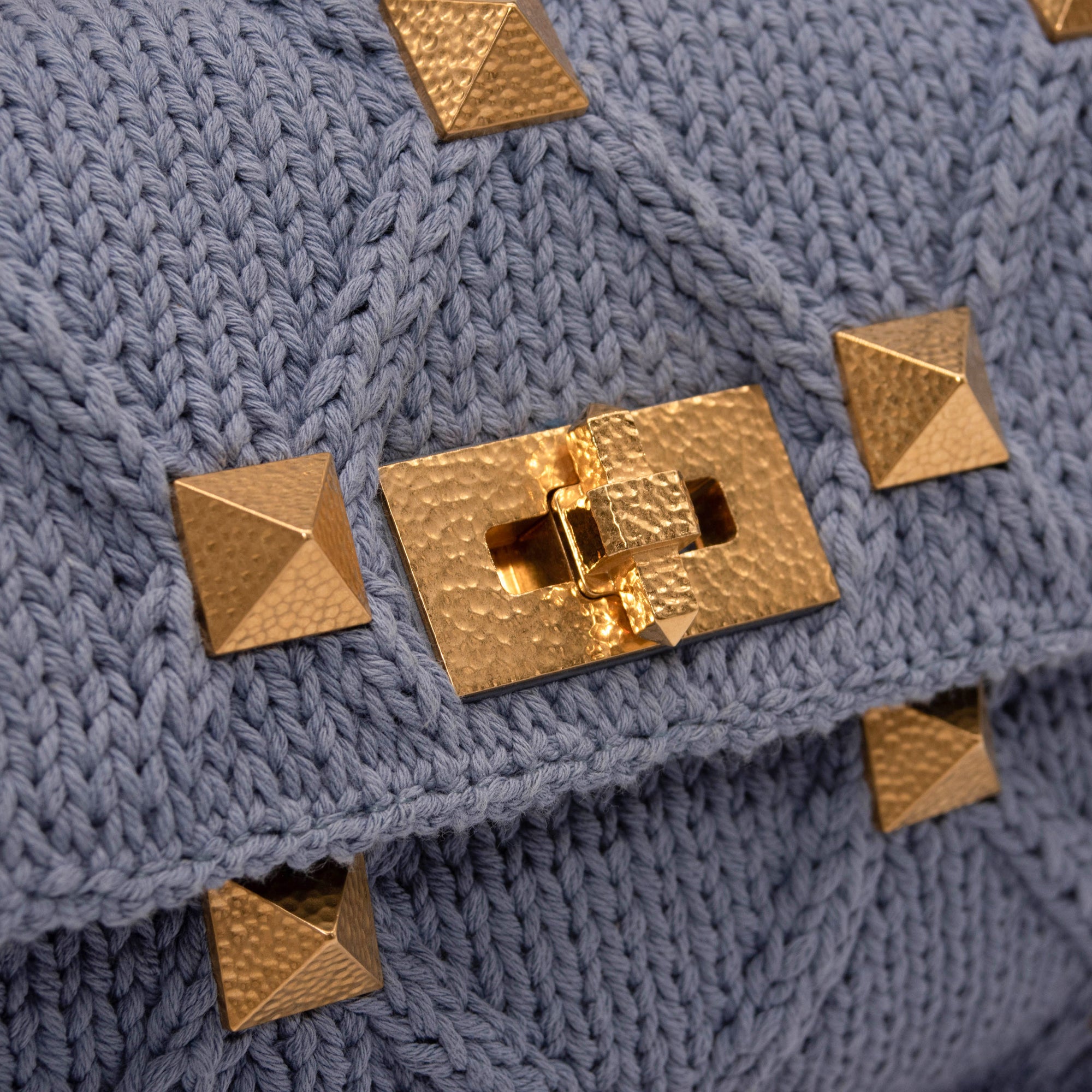 Valentino Roman Stud Knit Cotton Shoulder Bag Blue