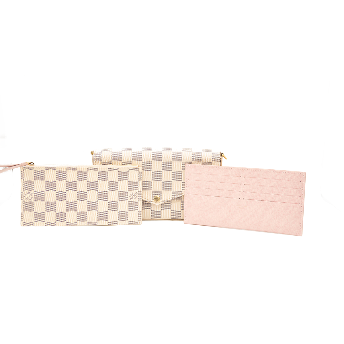 LOUIS VUITTON Damier Azur Pochette Felicie Chain Wallet Rose Ballerine