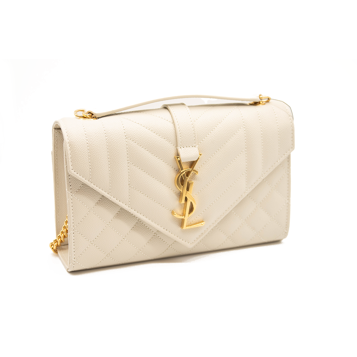 NEW Saint Laurent Monogram Small Envelope Leather Wallet On Chain Mixed Matelasse