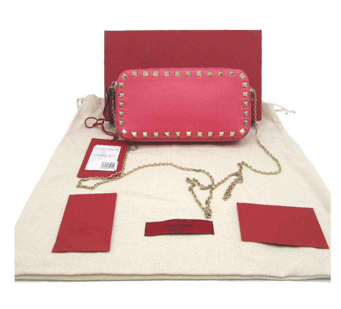 Valentino Rockstud Chain Wallet Pink Leather Cross Body Bag $1295 Crossbody