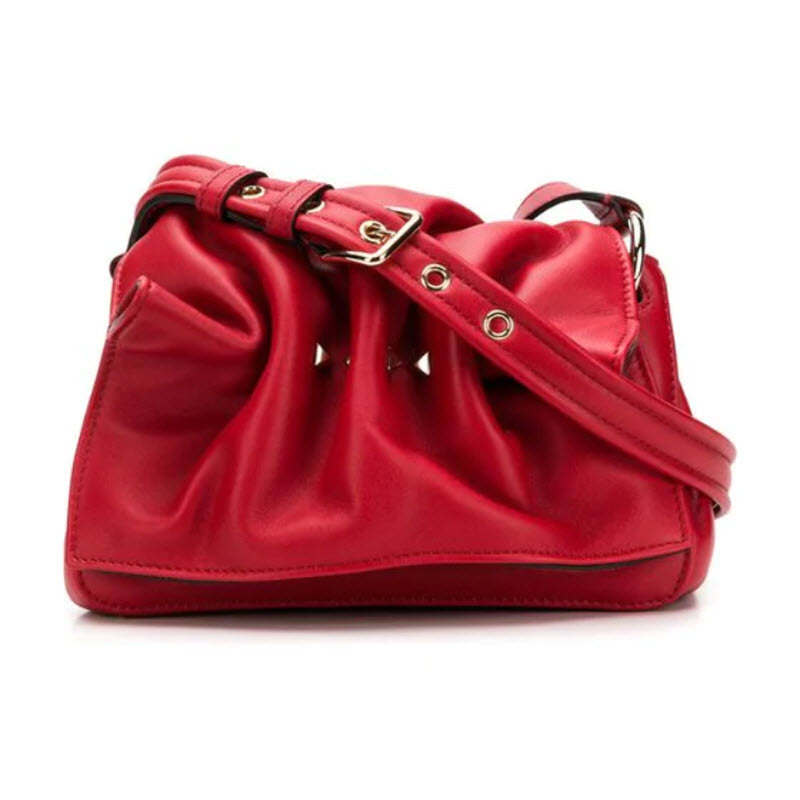 Valentino Rockstud Bloomy Mini Gathered Red Leather Cross Body Bag