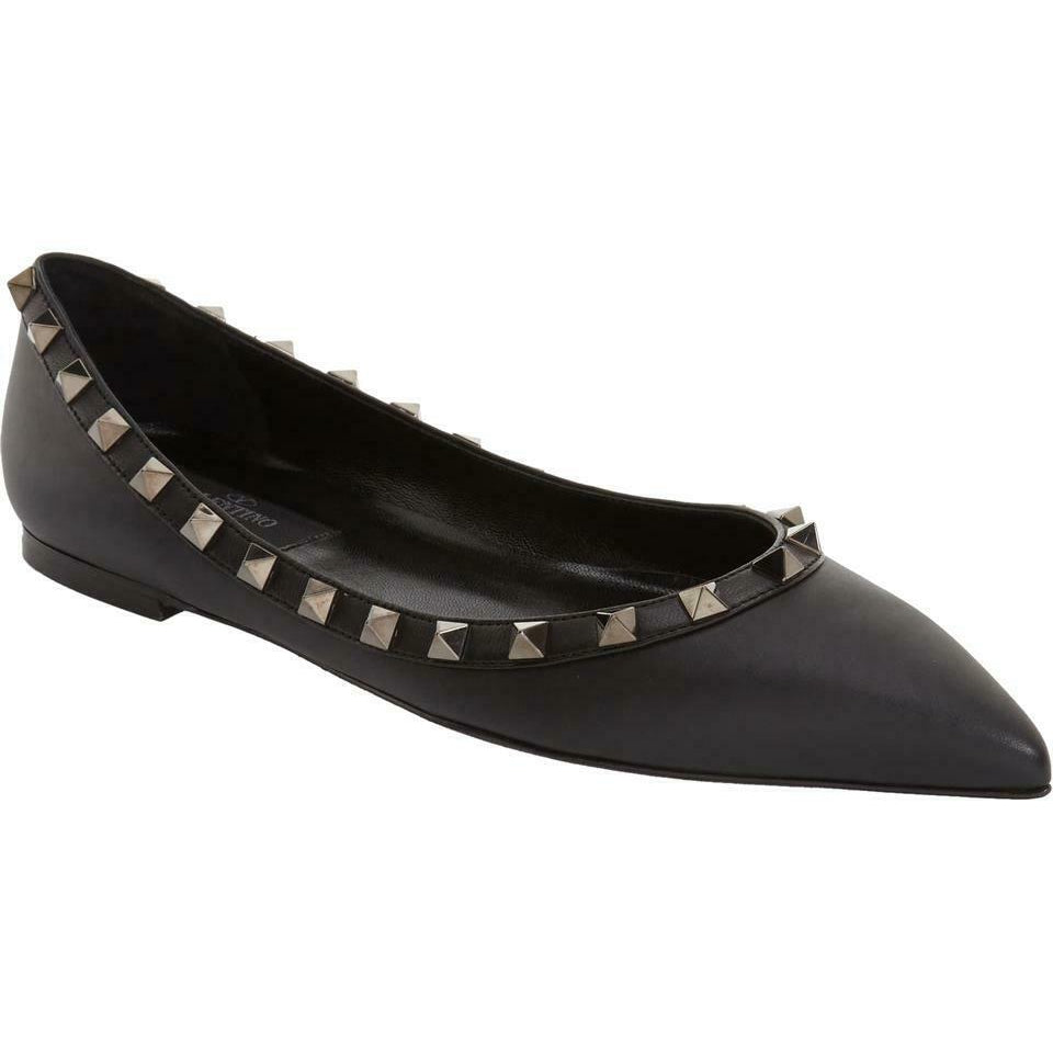 Valentino Black Rockstud Noir Pointy Toe Flats