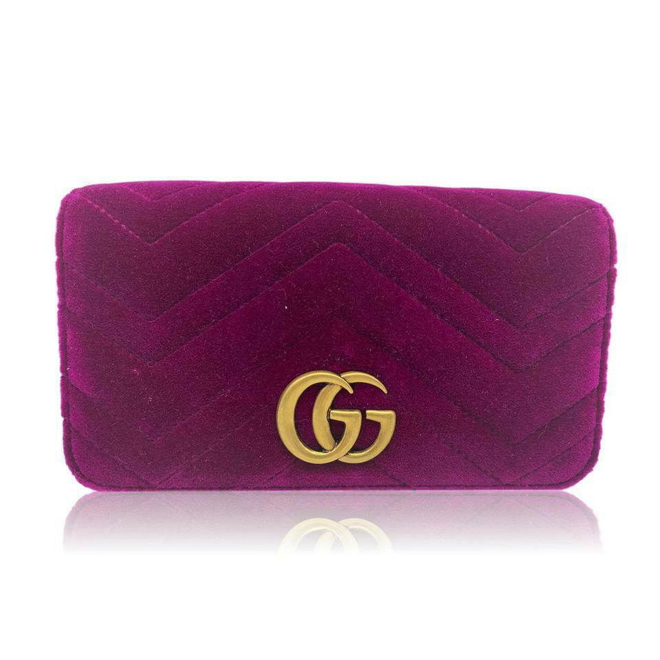Gucci Chain Wallet Marmont Mini Macro Fuschia Pink Velvet Cross Body Bag
