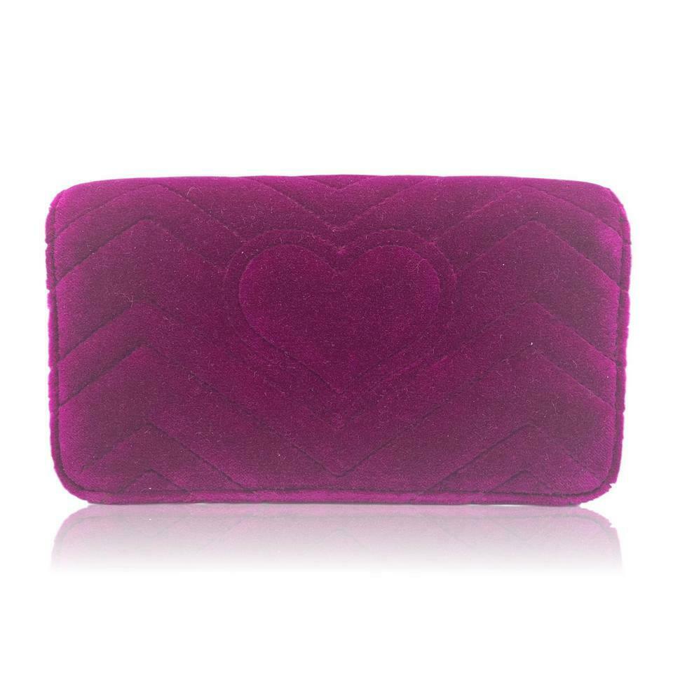 Gucci Chain Wallet Marmont Mini Macro Fuschia Pink Velvet Cross Body Bag
