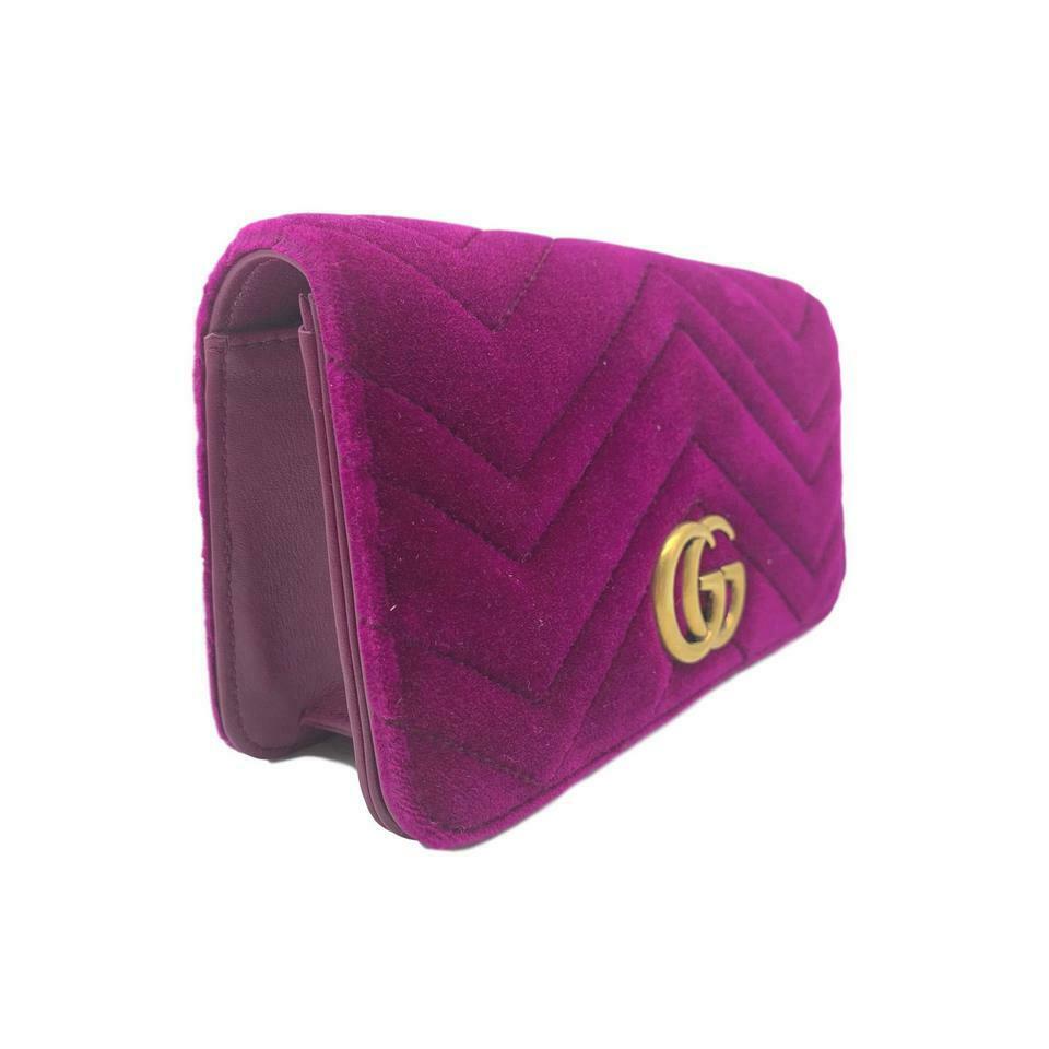 Gucci Chain Wallet Marmont Mini Macro Fuschia Pink Velvet Cross Body Bag