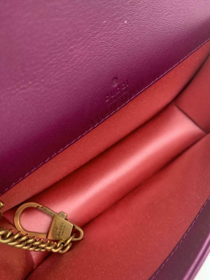 Gucci Chain Wallet Marmont Mini Macro Fuschia Pink Velvet Cross Body Bag