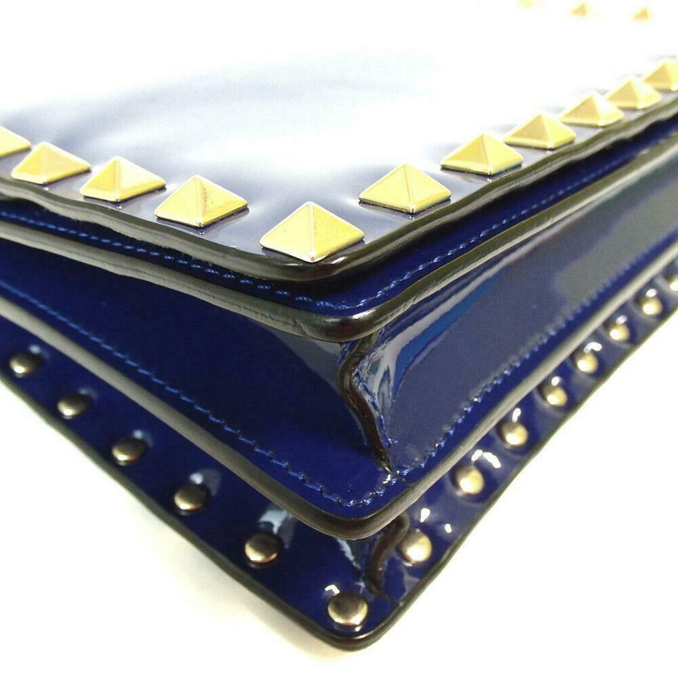 Valentino Rockstud Chain Blue Patent Leather Cross Body Bag