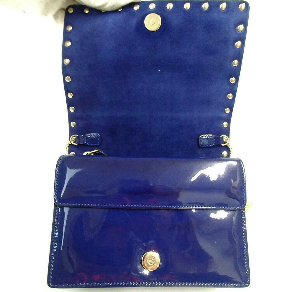 Valentino Rockstud Chain Blue Patent Leather Cross Body Bag