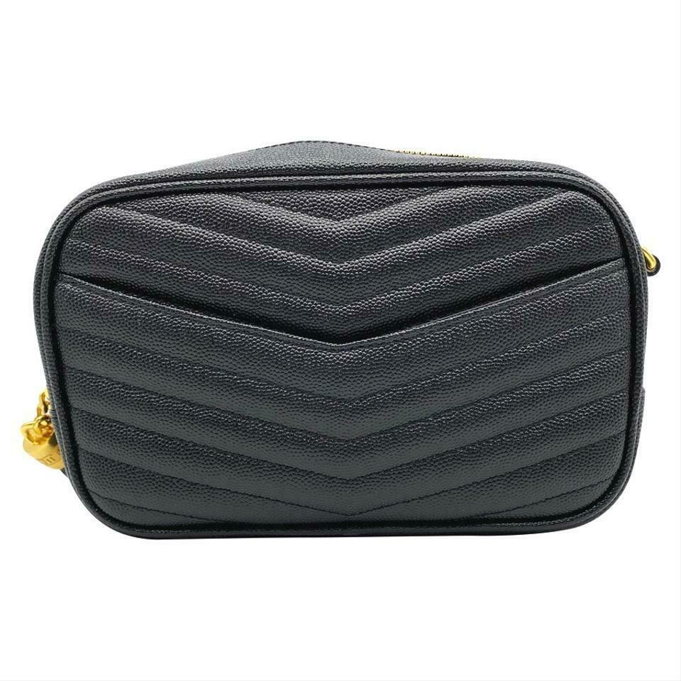 Saint Laurent Camera Lou Grain De Poudre Matelasse Monogram Mini Black Leather Shoulder Bag