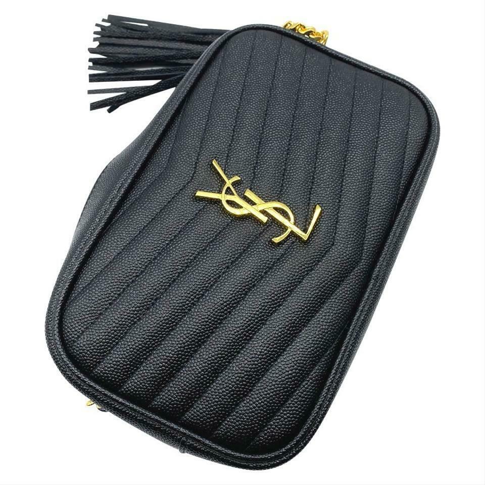 Saint Laurent Camera Lou Grain De Poudre Matelasse Monogram Mini Black Leather Shoulder Bag