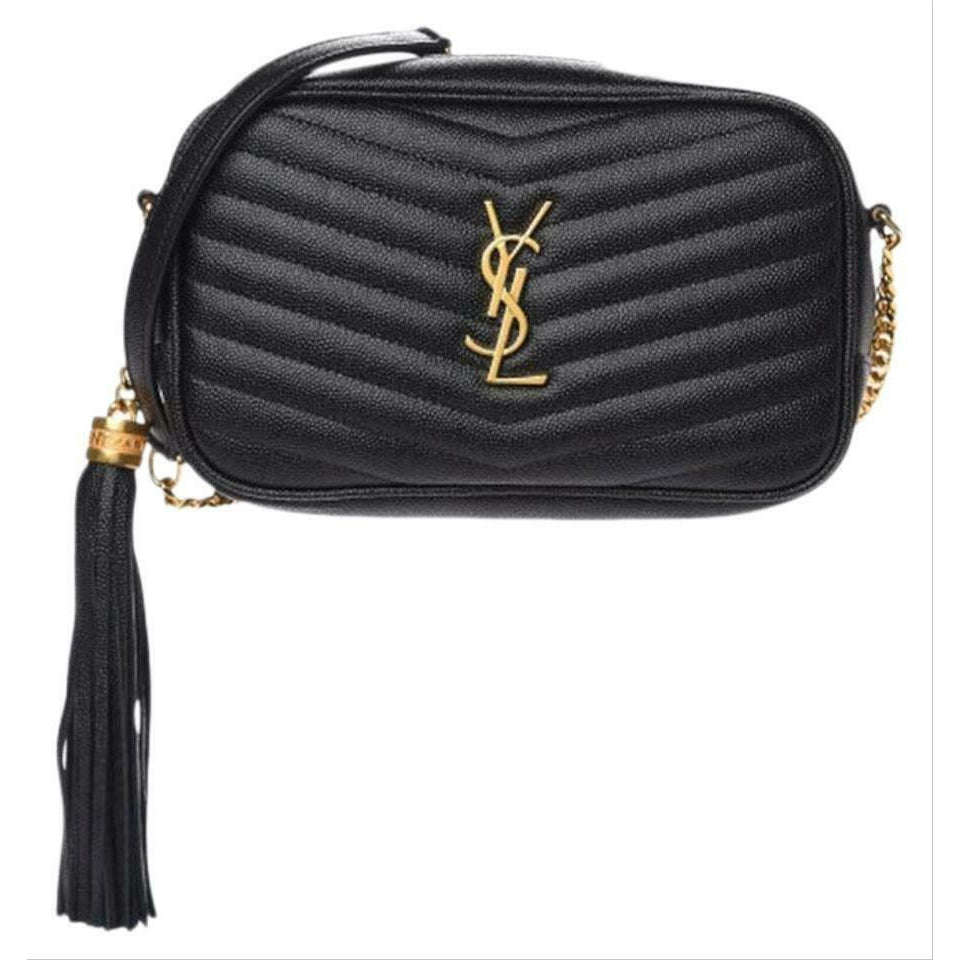Saint Laurent Camera Lou Grain De Poudre Matelasse Monogram Mini Black Leather Shoulder Bag
