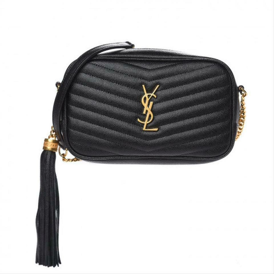 Saint Laurent Camera Lou Grain De Poudre Matelasse Monogram Mini Black Leather Shoulder Bag