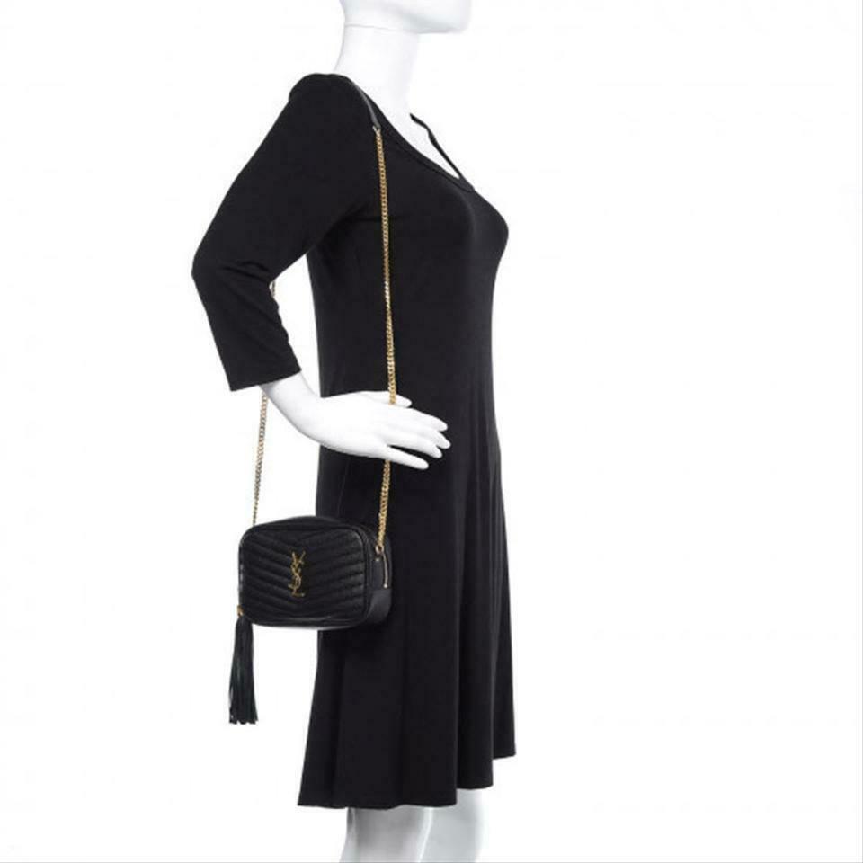 Saint Laurent Camera Lou Grain De Poudre Matelasse Monogram Mini Black Leather Shoulder Bag