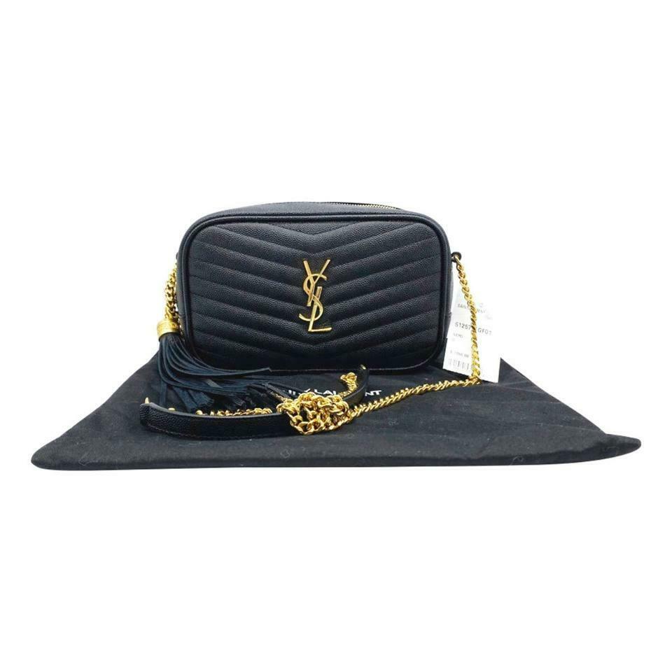 Saint Laurent Camera Lou Grain De Poudre Matelasse Monogram Mini Black Leather Shoulder Bag