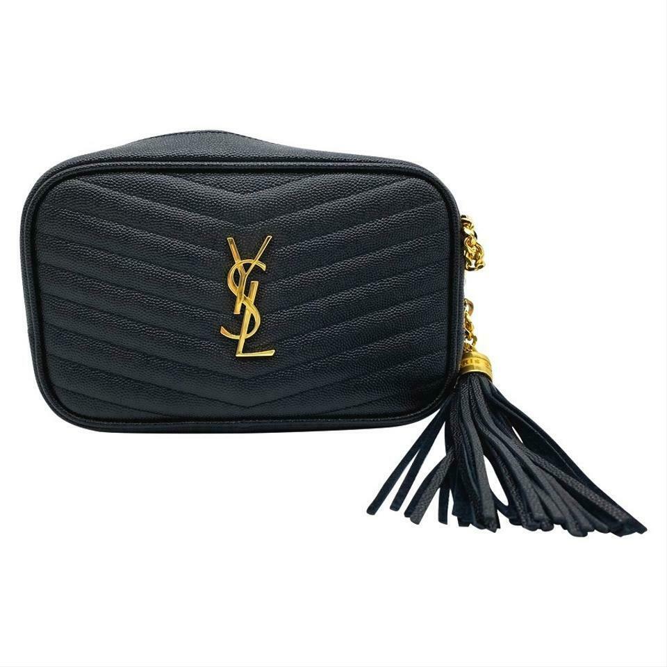 Saint Laurent Camera Lou Grain De Poudre Matelasse Monogram Mini Black Leather Shoulder Bag