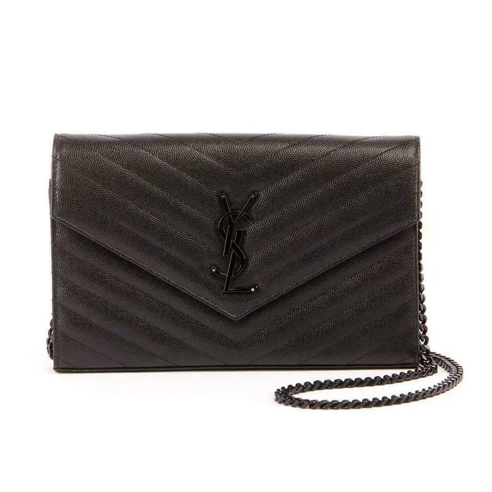 Saint Laurent Chain Wallet Monogram Ysl Small Matelasse Envelope Black Leather Shoulder Bag