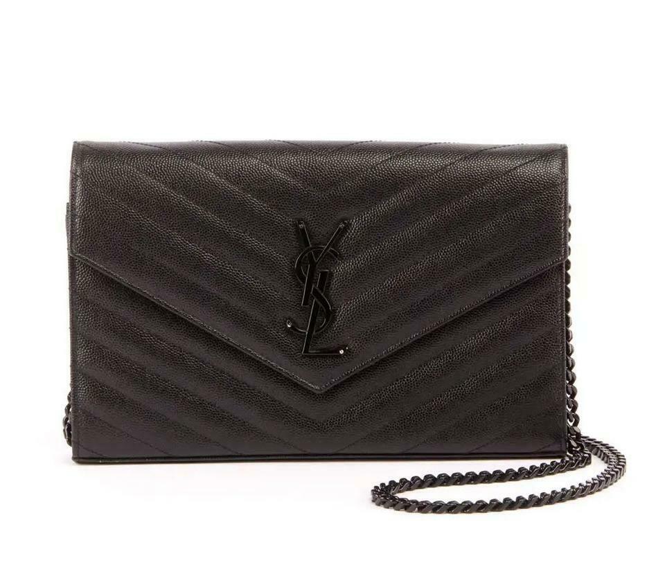Saint Laurent Chain Wallet Monogram Ysl Small Matelasse Envelope Black Leather Shoulder Bag