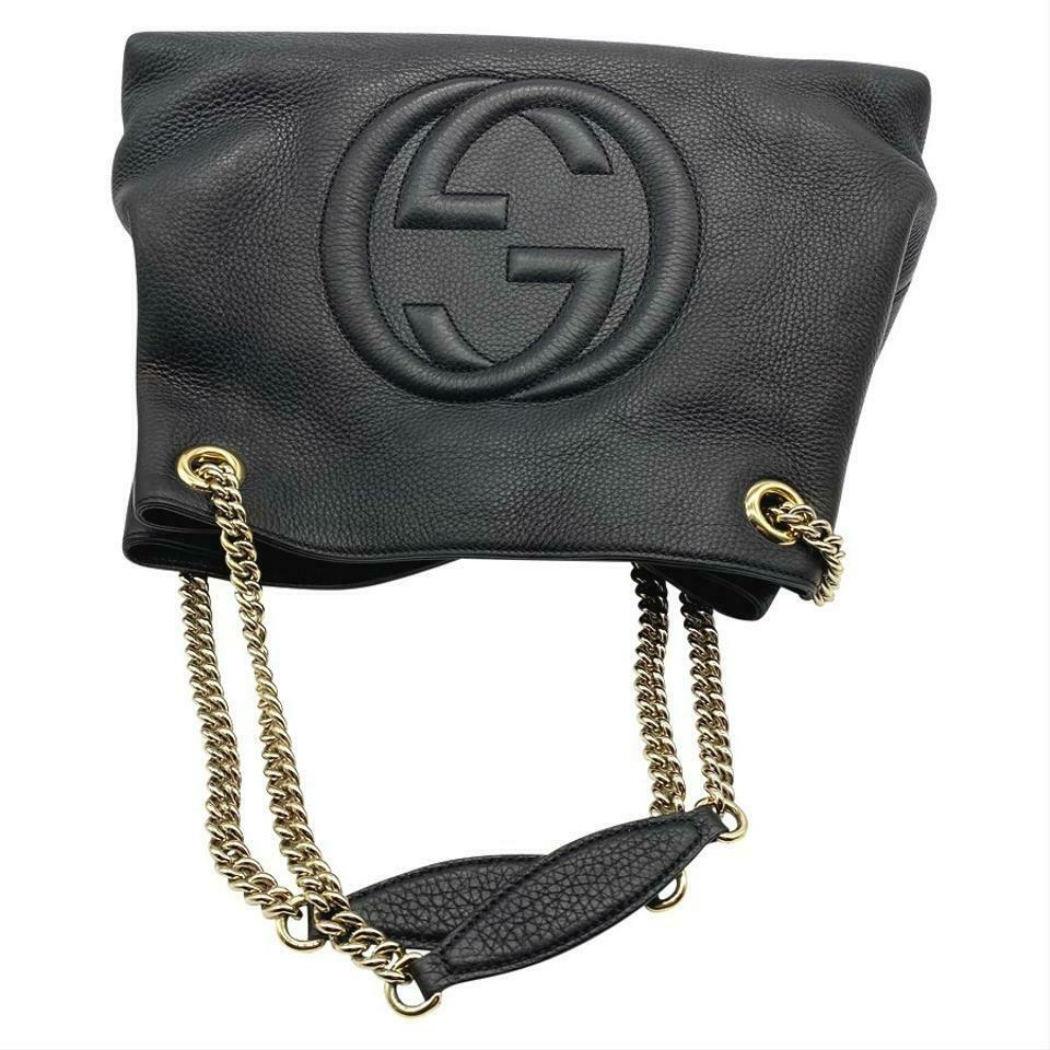Gucci Soho Pebbled Calfskin Medium Chain Black Leather Shoulder Bag