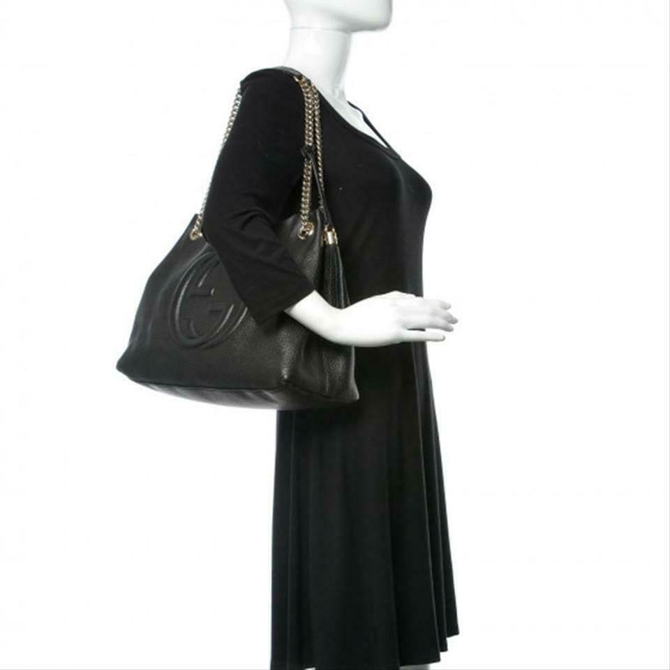 Gucci Soho Pebbled Calfskin Medium Chain Black Leather Shoulder Bag