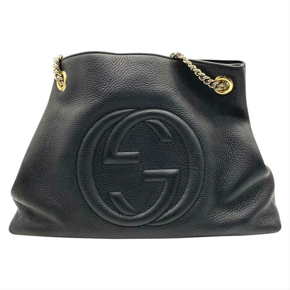 Gucci Soho Pebbled Calfskin Medium Chain Black Leather Shoulder Bag