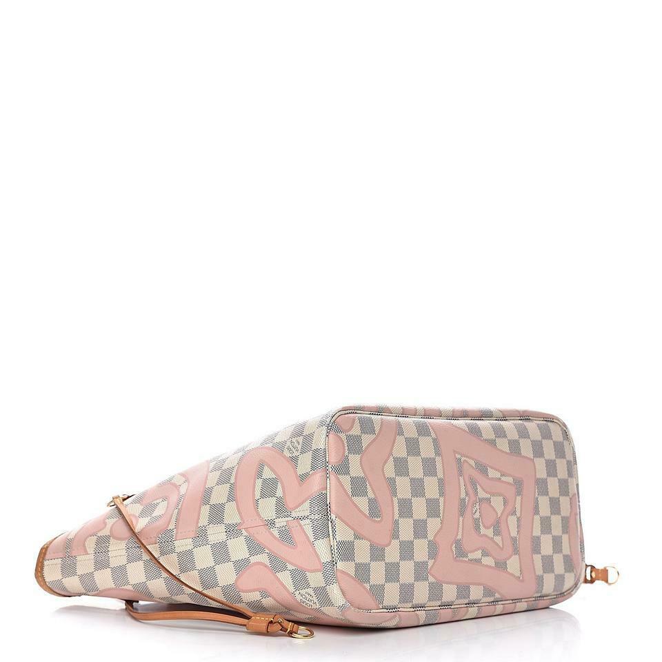 Louis Vuitton Neverfull Damier Azur Tahitienne Mm White Cotton Canvas Tote