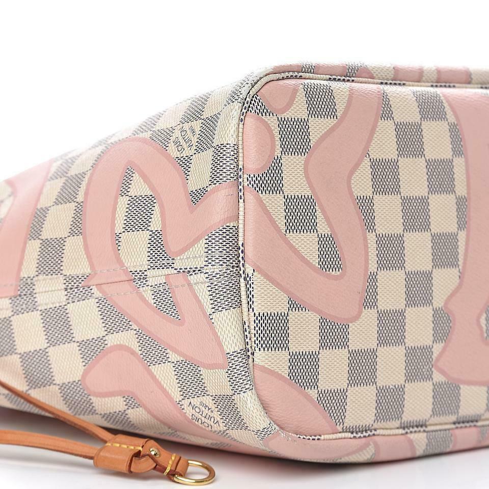 Louis Vuitton Neverfull Damier Azur Tahitienne Mm White Cotton Canvas Tote