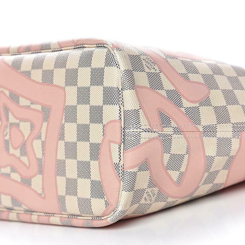 Louis Vuitton Neverfull Damier Azur Tahitienne Mm White Cotton Canvas Tote