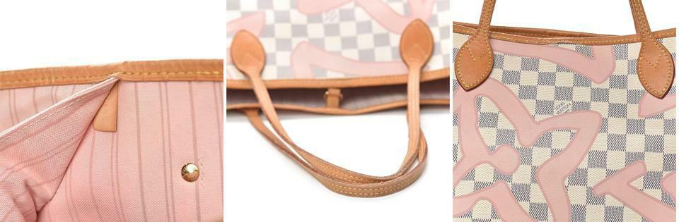 Louis Vuitton Neverfull Damier Azur Tahitienne Mm White Cotton Canvas Tote