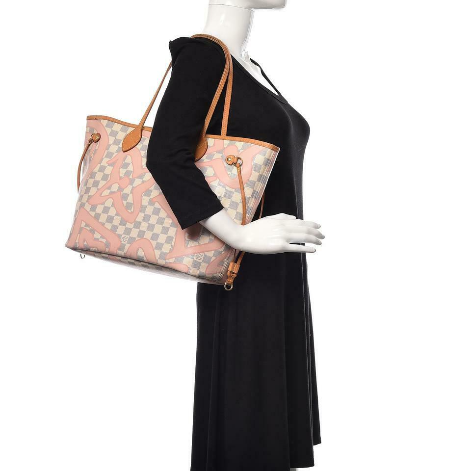 Louis Vuitton Neverfull Damier Azur Tahitienne Mm White Cotton Canvas Tote