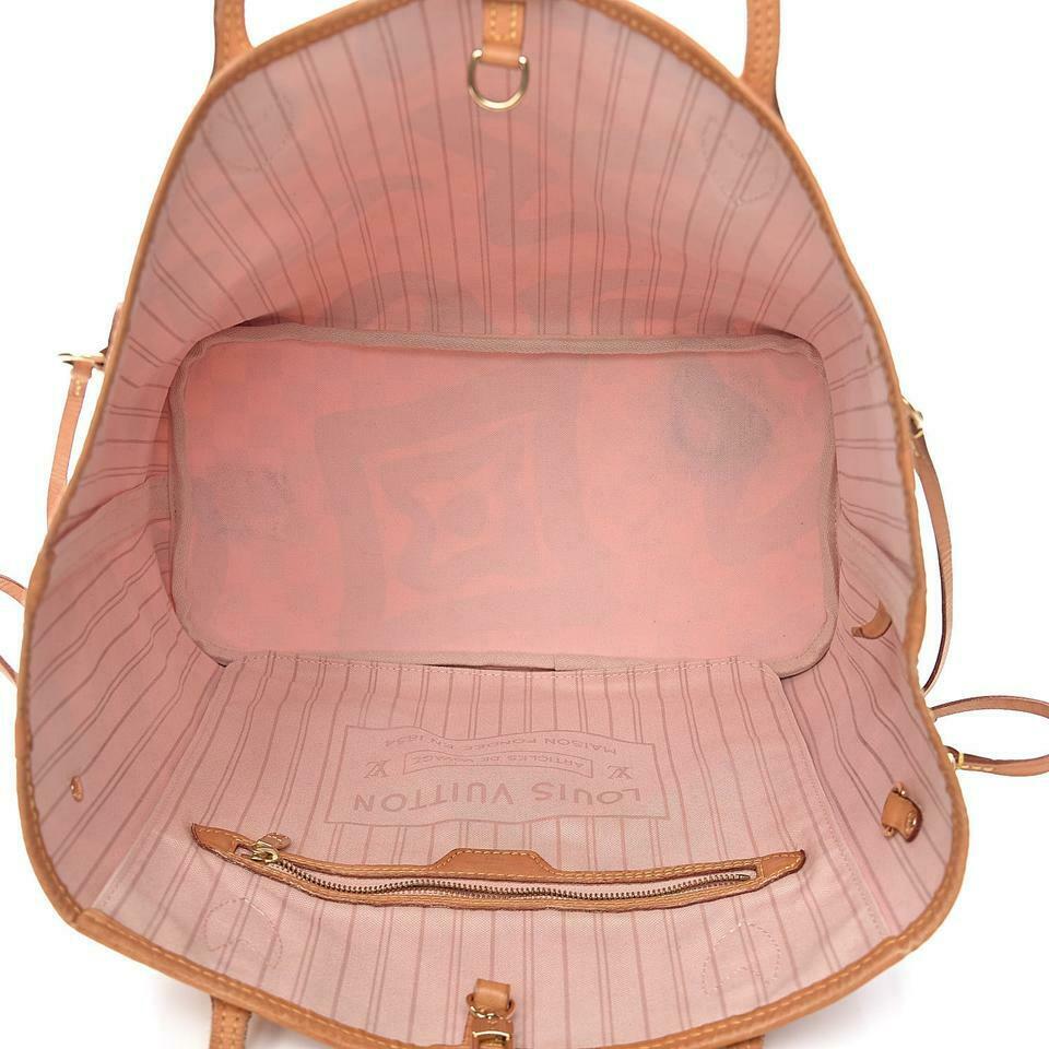 Louis Vuitton Neverfull Damier Azur Tahitienne Mm White Cotton Canvas Tote