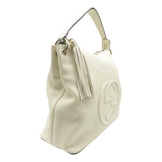 Gucci Top Handle Bag Soho Hobo Convertible Large White Leather Tote