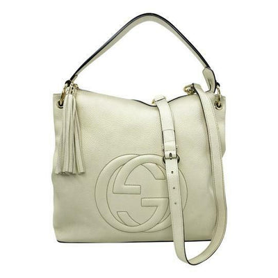 Gucci Top Handle Bag Soho Hobo Convertible Large White Leather Tote