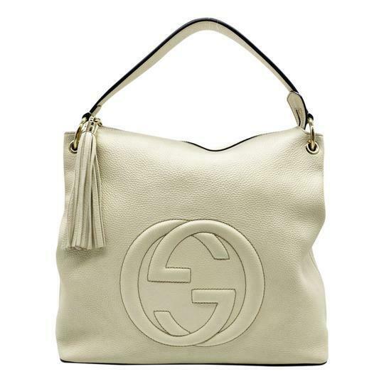Gucci Top Handle Bag Soho Hobo Convertible Large White Leather Tote
