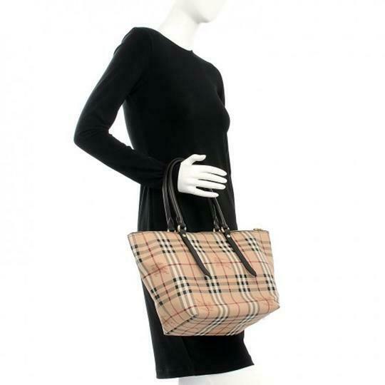 Burberry Haymarket Check Small Salisbury Chocolate Brown Coated Canvas Tote