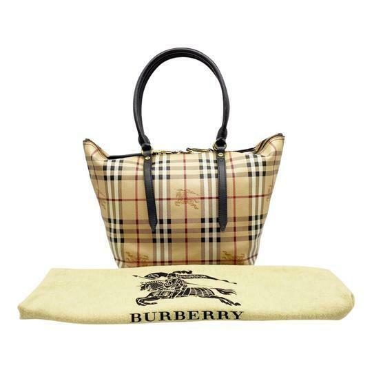 Burberry Haymarket Check Small Salisbury Chocolate Brown Coated Canvas Tote