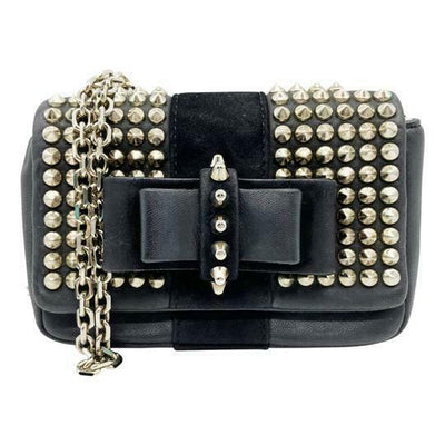 Christian Louboutin Crossbody Sweet Charity Studded and Suede Chain Black Leather Shoulder Bag