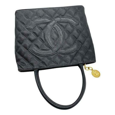 Chanel Caviar Medallion Quilted Black Leather Tote