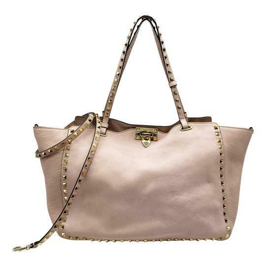 Valentino Medium Grained Rockstud Tote Pink Leather Shoulder Bag