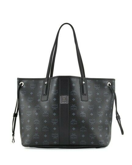 MCM Medium Reversible Black Coated Canvas Tote