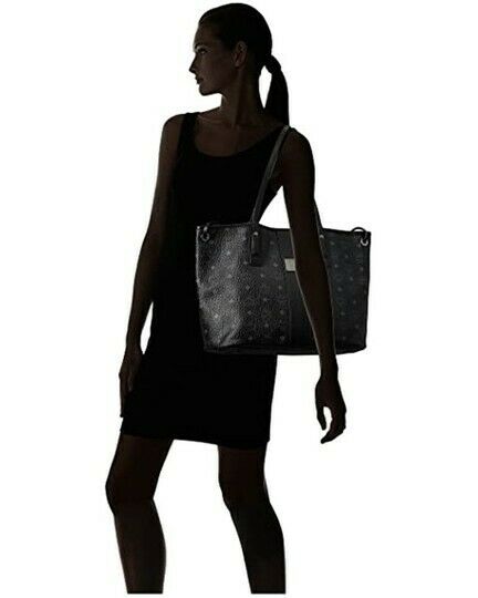 MCM Medium Reversible Black Coated Canvas Tote