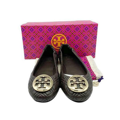Tory Burch Brown Minnie Travel Ballet Leather Flats