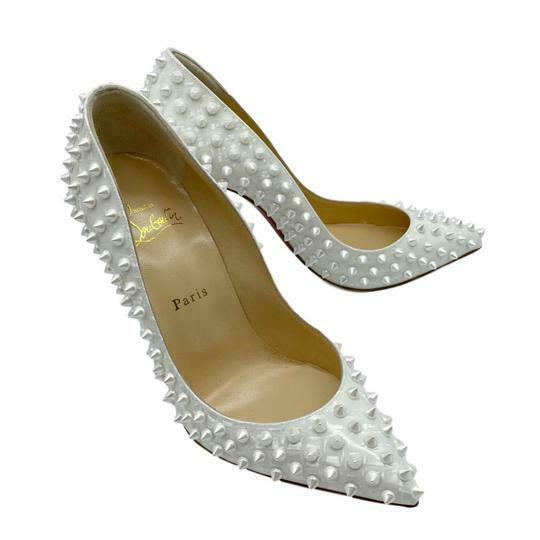 Christian Louboutin White 'follies' Spike Pointy Toe Pumps 38.5