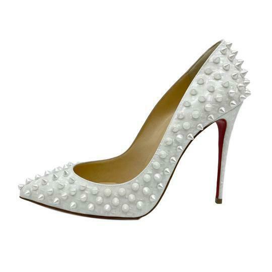 Christian Louboutin White 'follies' Spike Pointy Toe Pumps 38.5